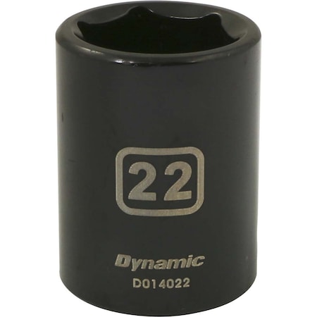 Dynamic 1/2" Drive Standard Socket, Black Phosphate, Tools 1/2" Drive 6 Point Metric, 22mm Standard Length D014022